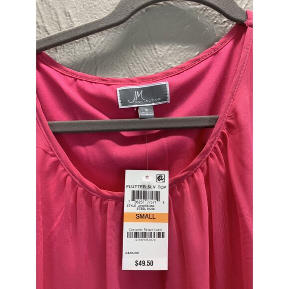 JM Collection Womens Pink Flutter Sleeve Banded Waist Blouse Lined Sz Small NWT - Picture 3 of 3